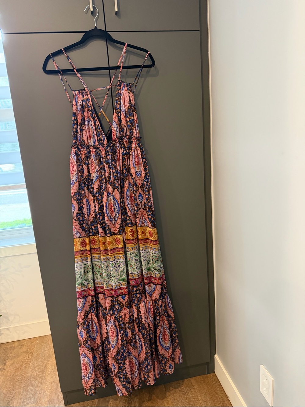 ZARA Boho Floral Print Pink Multicolor Maxi Dress